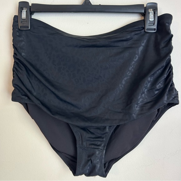 KIAVA RUCHED HIGH RISE BOTTOMS - SWIM, Stealth Black Leopard | size L - Picture 5 of 6